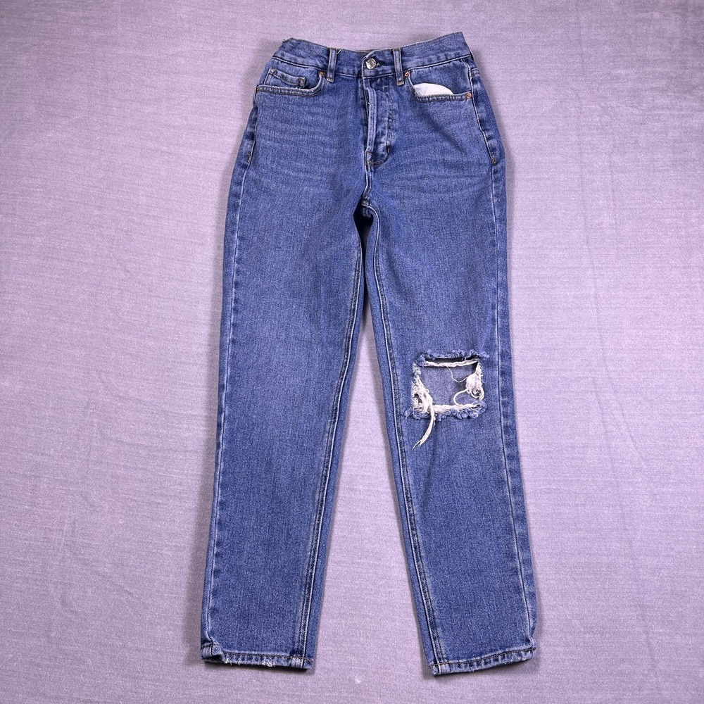 Pacsun Womens Blue Denim Ultra High Rise Slim Fit Distressed Jeans Size 25